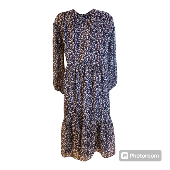 NWT Madewell Floral Tie Waist Midi Dress Harvest Vine Navy Blue Washable Size L - Picture 5 of 11